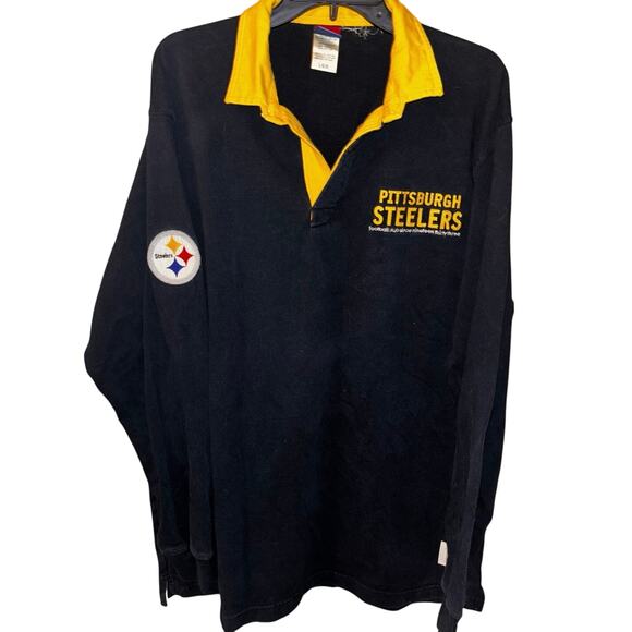 REEBOK GridIron Classic long sleeve Rugby Style Pittsburgh Steelers Black large - Picture 1 of 7